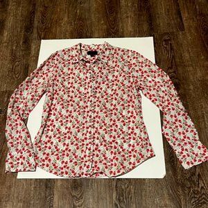 J. Crew Liberty Fabric Cotton Floral Red White Green Long Sleeve Collared 10